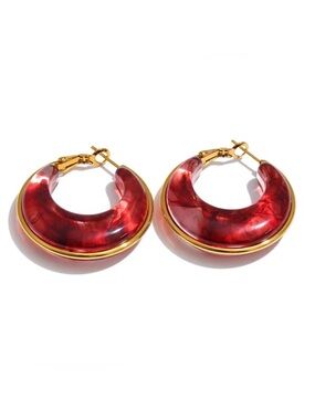 Burgundy Resin Hoop Earrings | PVD Gold Plated Stainless Steel |